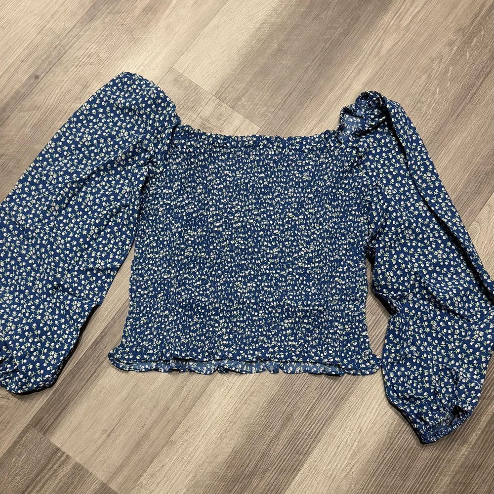 Floral Blue Smocked Women's Top